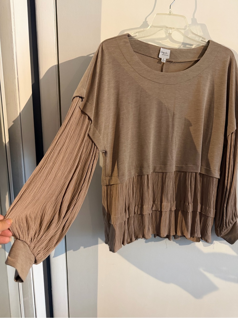 Cozy Co Crop Pleated Hem Sweatshirt - Taupe